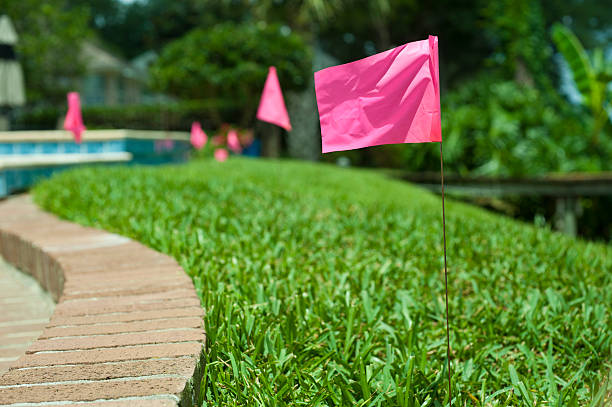 Landscaping flags on a lawn